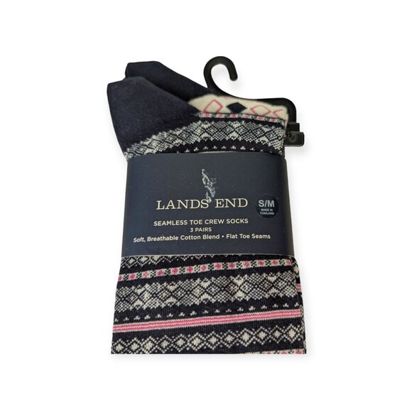 NWT Land's End Seamless Toe Crew Socks 3 Pairs Flat Toe Seams Small/Medium - Picture 2 of 6